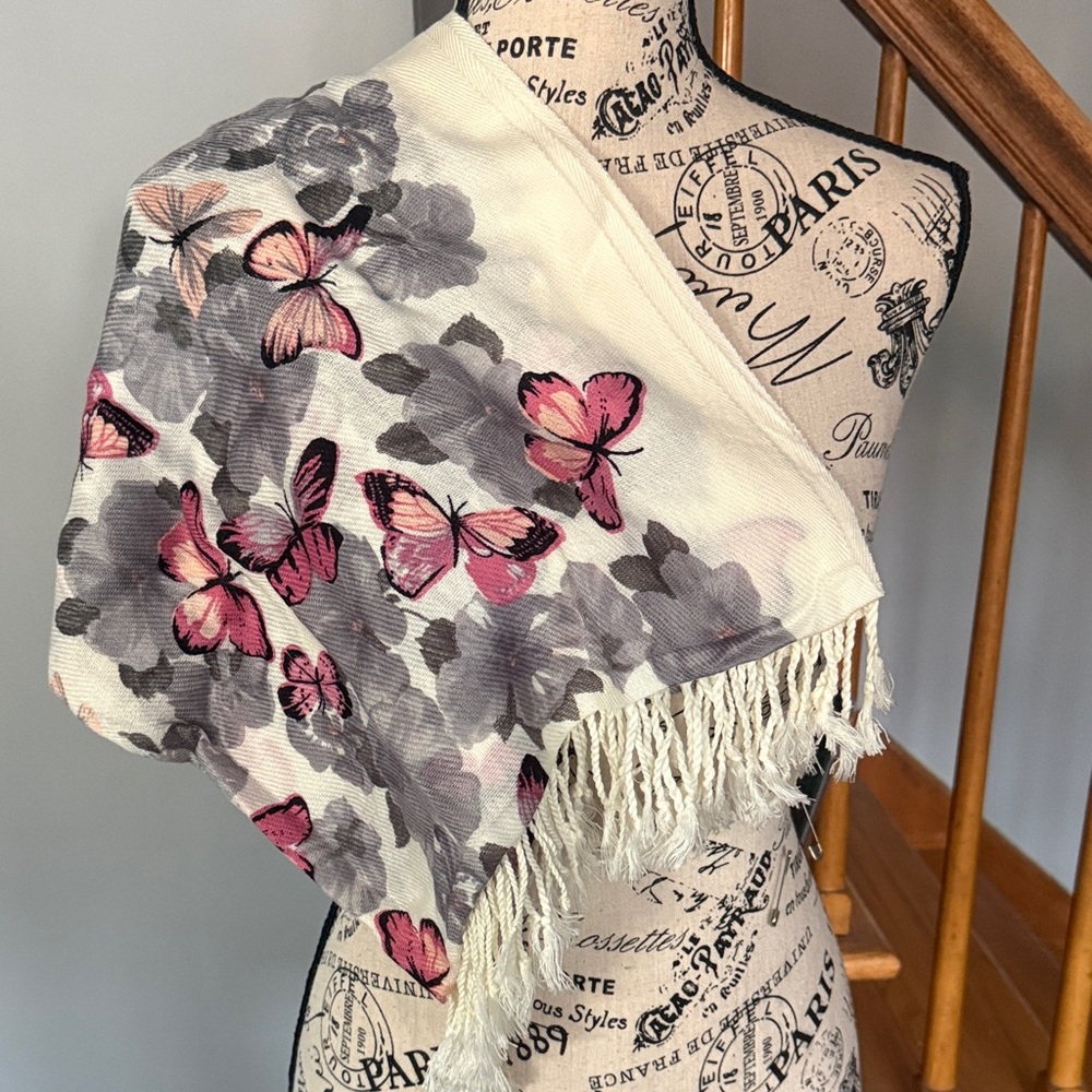 Floral and Butterfly Print Scarf